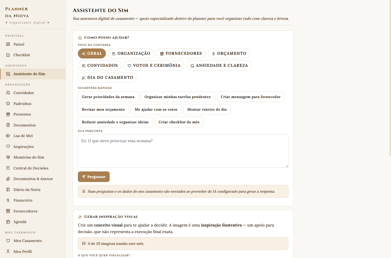 Assistente IA do planner gerando inspiração visual a partir de uma descrição