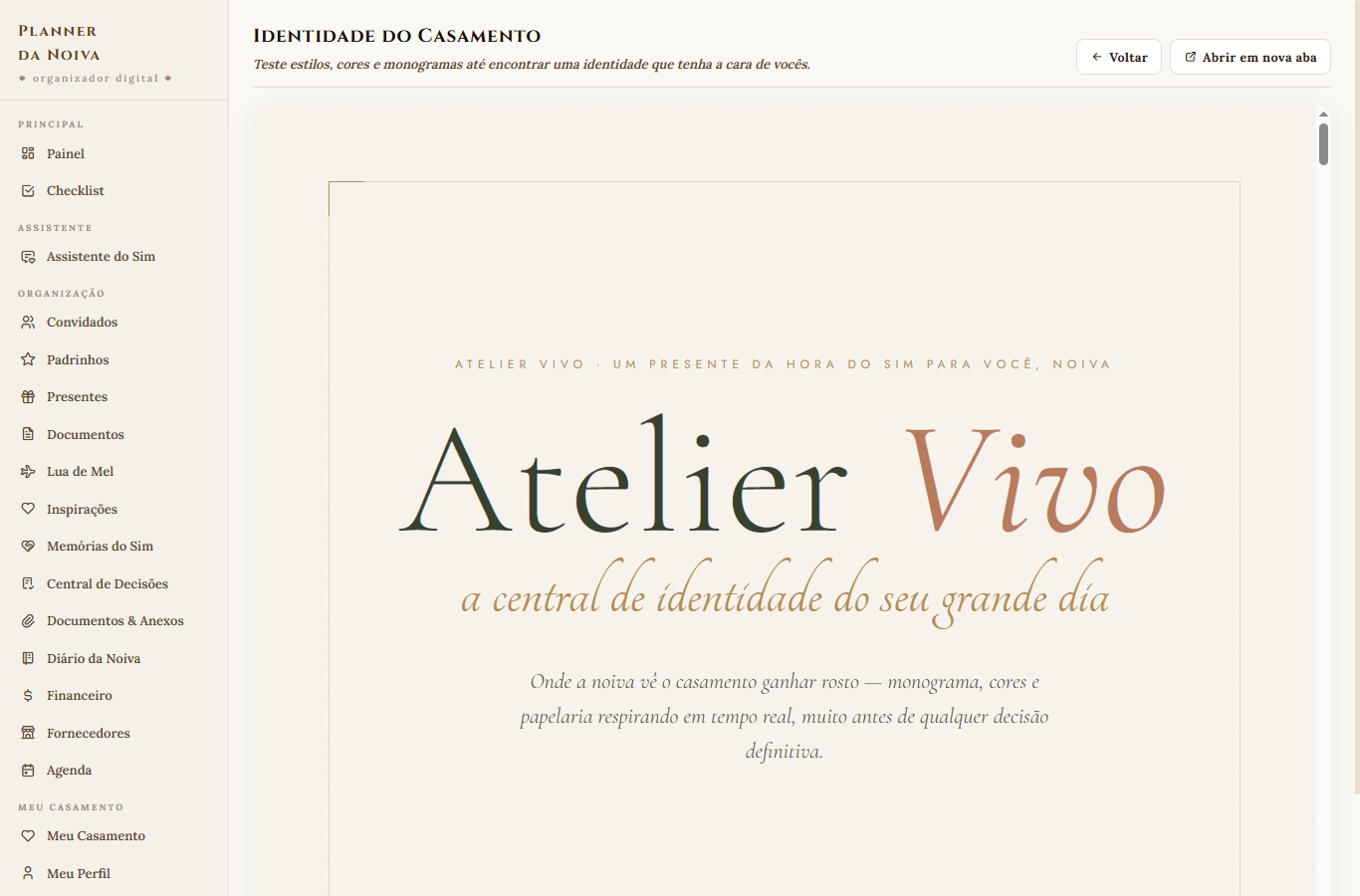 Atelier de identidade visual do casamento dentro do planner
